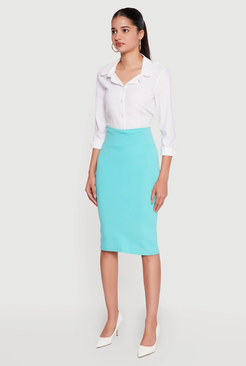 High Waisted Midi Pencil Skirt