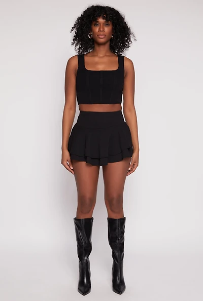Womens High Waisted Tiered Skort, Black,