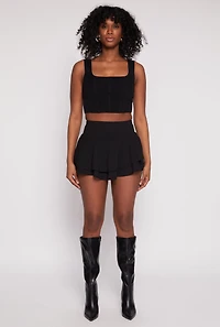 Womens High Waisted Tiered Skort, Black,