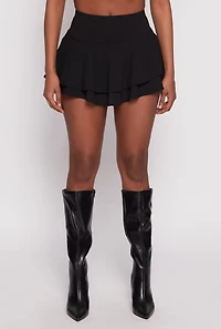 Womens High Waisted Tiered Skort, Black,
