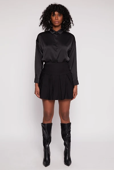 Womens High Waisted Pleated Mini Skirt, Black, Size M