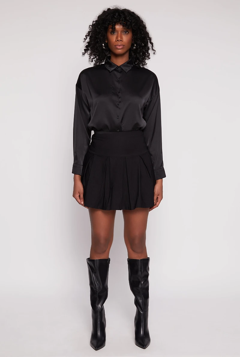 Womens High Waisted Pleated Mini Skirt, Black, Size M