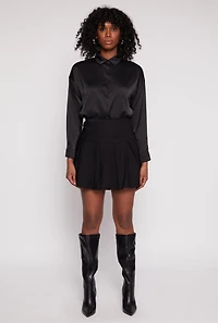 Womens High Waisted Pleated Mini Skirt, Black, Size M