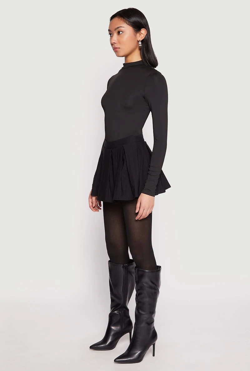 Womens High Waisted Pleated Skort, Black, Size L