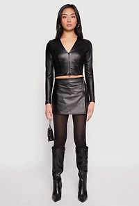 Womens Faux Leather Side Zip Skort, Black, Size L