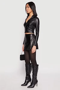 Womens Faux Leather Side Zip Skort, Black, Size L