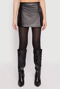 Womens Faux Leather Side Zip Skort, Black, Size L