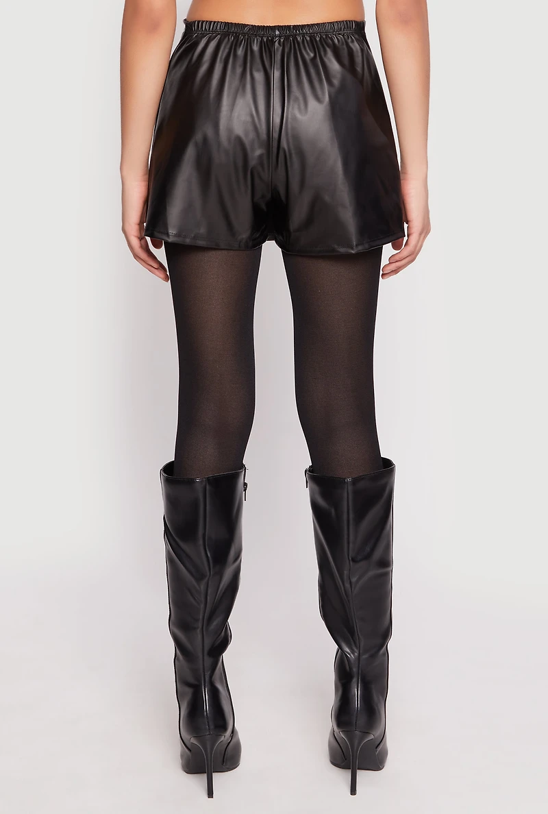 Womens Faux Leather Side Zip Skort, Black, Size M