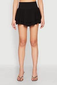 Womens Crepe Knit Tiered Skort, Black, Size S