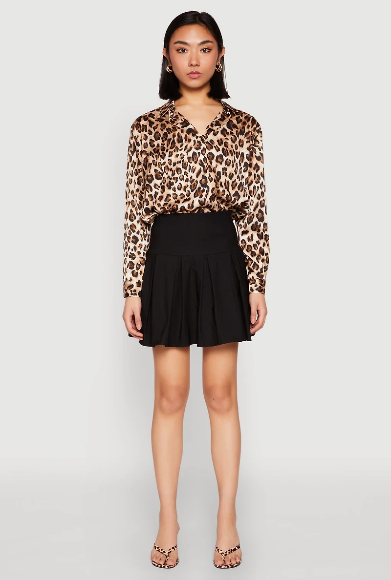 Womens High Waisted Mini Pleated Skirt,