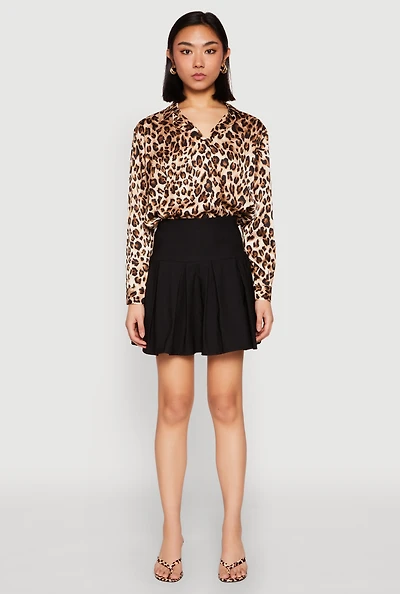 Womens High Waisted Mini Pleated Skirt,