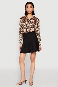 Womens High Waisted Mini Pleated Skirt,