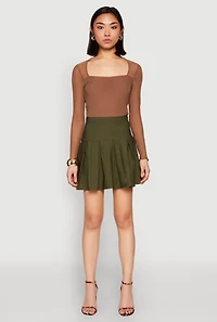 Womens High Waisted Mini Pleated Skirt, Green, Size L