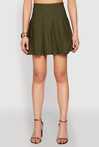 Womens High Waisted Mini Pleated Skirt, Green,