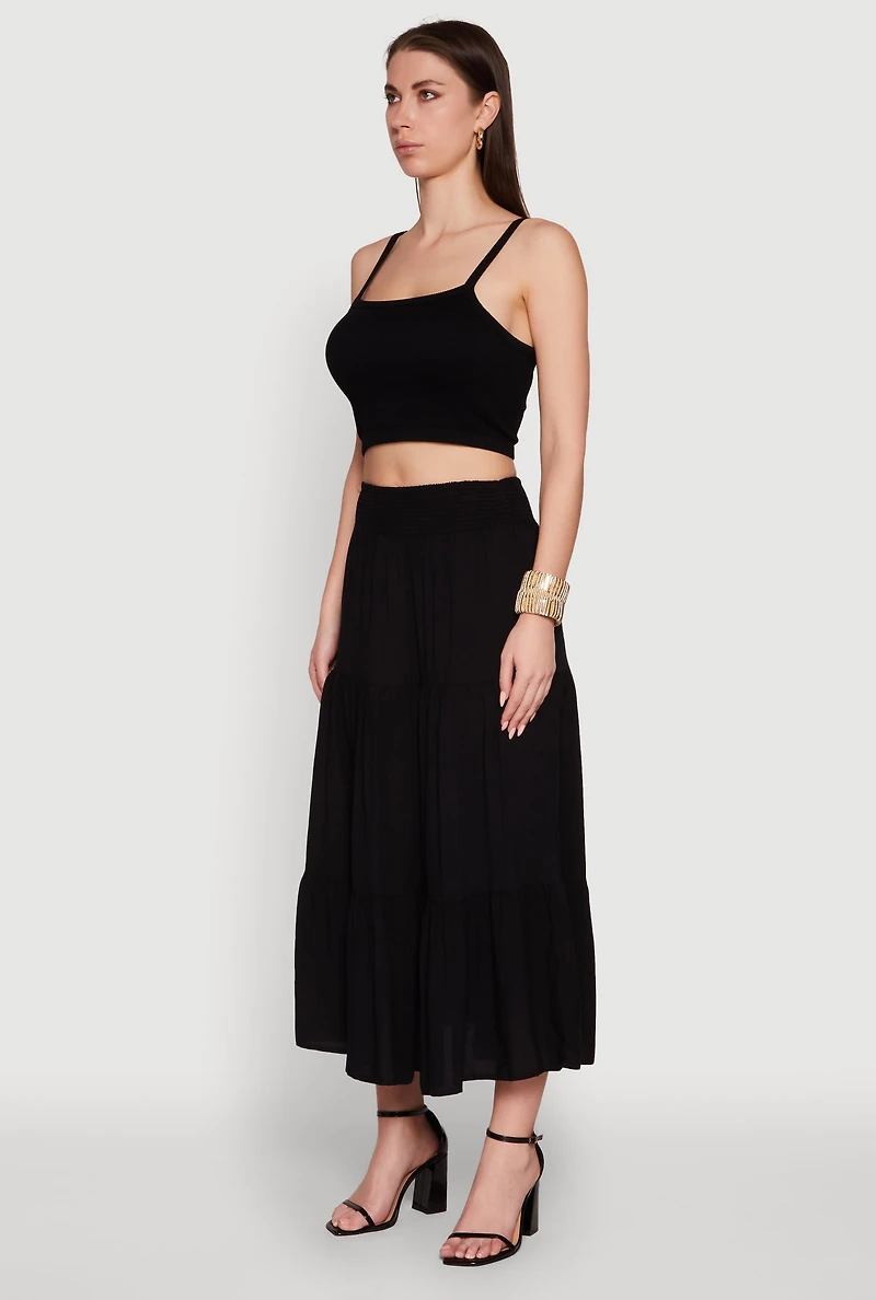 Trendy Smocked High Waist Tiered Midi Skirt