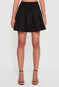 Womens Faux Suede Drop Waist Pleated Mini Skirt, Black, Size XL