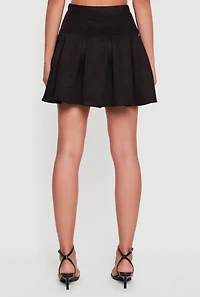 Womens Faux Suede Drop Waist Pleated Mini Skirt, Black, Size XL