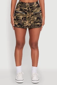 Womens Trendy Camo Zip Pocket Mini Skirt, Green, Size M