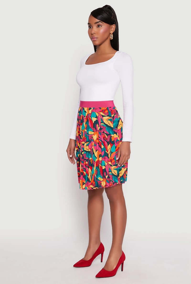 Abstract Print Pleated Skirt
