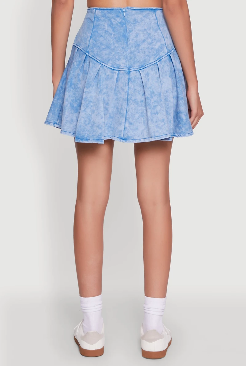 Womens Trendy Lace Up Detail Mineral Wash Pleated Skirt,