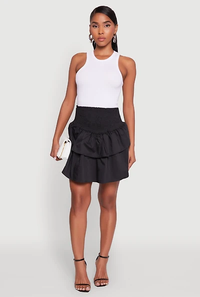 Womens Chic Smocked High Waisted Tiered Skirt,