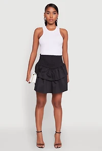 Womens Chic Smocked High Waisted Tiered Skirt,