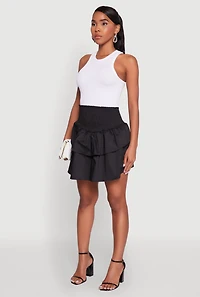 Womens Chic Smocked High Waisted Tiered Skirt,