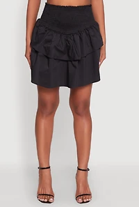 Womens Chic Smocked High Waisted Tiered Skirt,