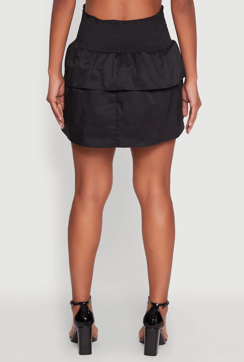 Womens Chic Smocked High Waisted Tiered Skirt,