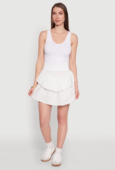 Womens Chic Smocked High Waisted Tiered Skirt, White, Size S