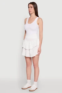 Womens Chic Smocked High Waisted Tiered Skirt, White, Size S