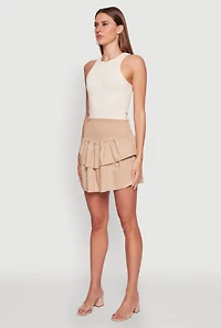 Womens Chic Smocked High Waisted Tiered Skirt,