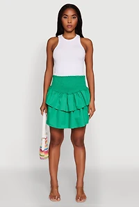 Womens Chic Smocked High Waisted Tiered Skirt, Green, Size M