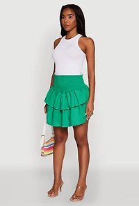 Womens Chic Smocked High Waisted Tiered Skirt, Green, Size M