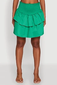 Womens Chic Smocked High Waisted Tiered Skirt, Green, Size M