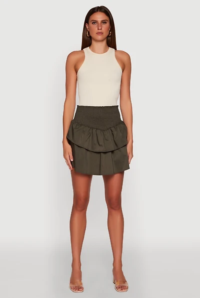 Womens Chic Smocked High Waisted Tiered Skirt,