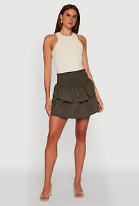 Womens Chic Smocked High Waisted Tiered Skirt, Green,