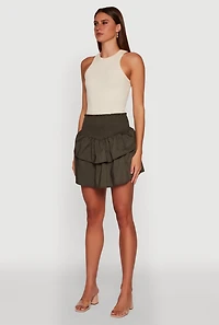 Womens Chic Smocked High Waisted Tiered Skirt, Green,