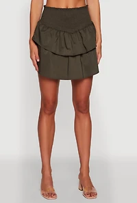 Womens Chic Smocked High Waisted Tiered Skirt, Green,