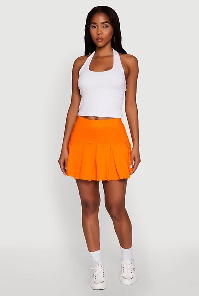 Womens Trendy Activewear Lined Mini Pleated Tennis Skirt, Orange, Size L