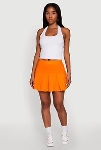 Womens Trendy Activewear Lined Mini Pleated Tennis Skirt, Orange, Size L