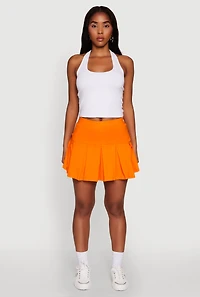 Womens Trendy Activewear Lined Mini Pleated Tennis Skirt, Orange, Size L
