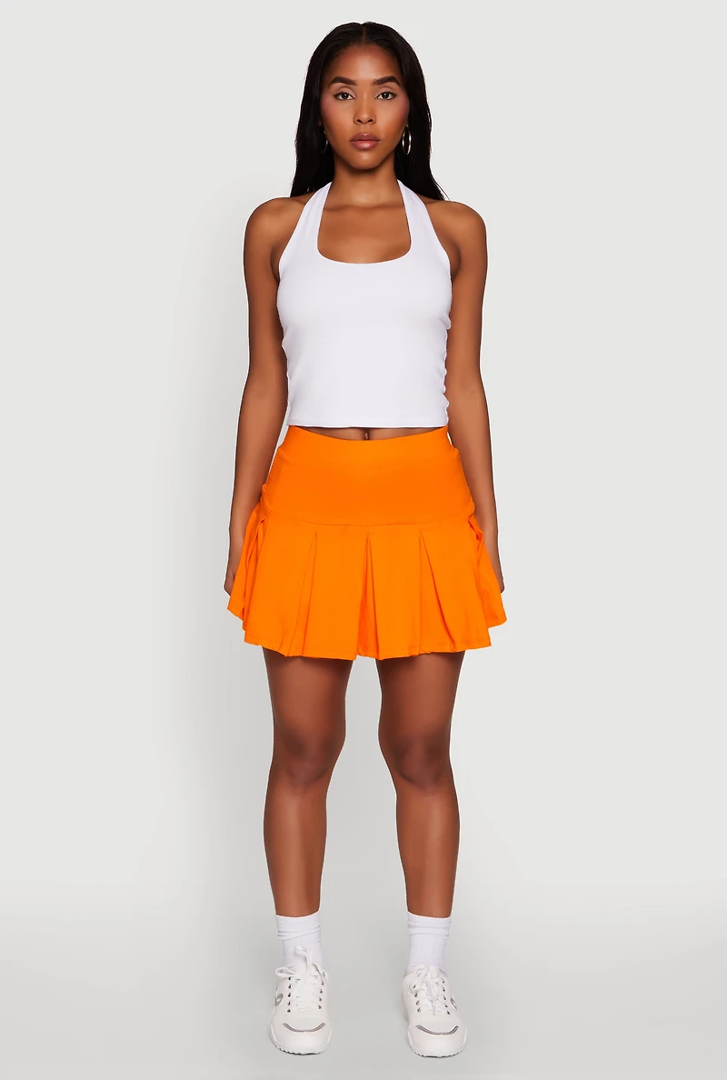 Womens Trendy Activewear Lined Mini Pleated Tennis Skirt, Orange, Size M