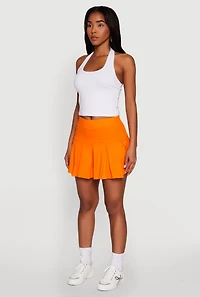 Womens Trendy Activewear Lined Mini Pleated Tennis Skirt, Orange, Size L