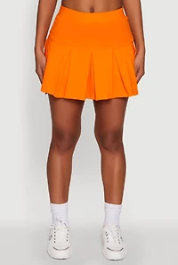 Womens Trendy Activewear Lined Mini Pleated Tennis Skirt, Orange, Size M