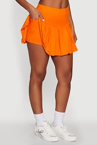 Womens Trendy Activewear Lined Mini Pleated Tennis Skirt, Orange, Size L