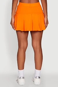 Womens Trendy Activewear Lined Mini Pleated Tennis Skirt, Orange, Size L