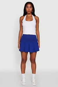 Womens Trendy Activewear Lined Mini Pleated Tennis Skirt, Blue, Size S