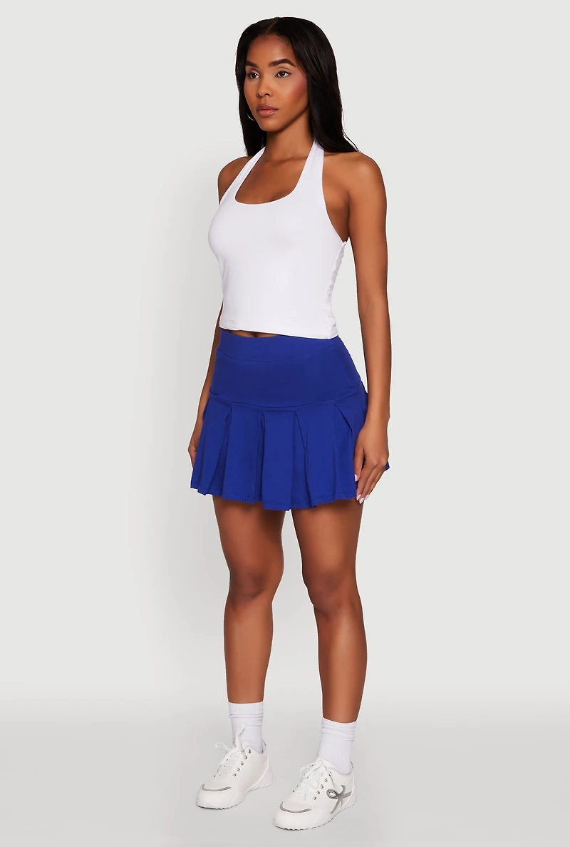 Womens Trendy Activewear Lined Mini Pleated Tennis Skirt, Blue, Size S