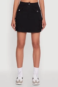 Womens Trendy Flap Detail Cargo Pocket Skirt, Black, Size M